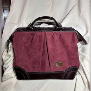 Beijo Large Burgundy Faux Suede Vinyl Studded Bottom Shoulder Bag/Satchel Purse